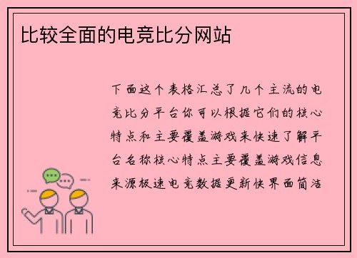 比较全面的电竞比分网站